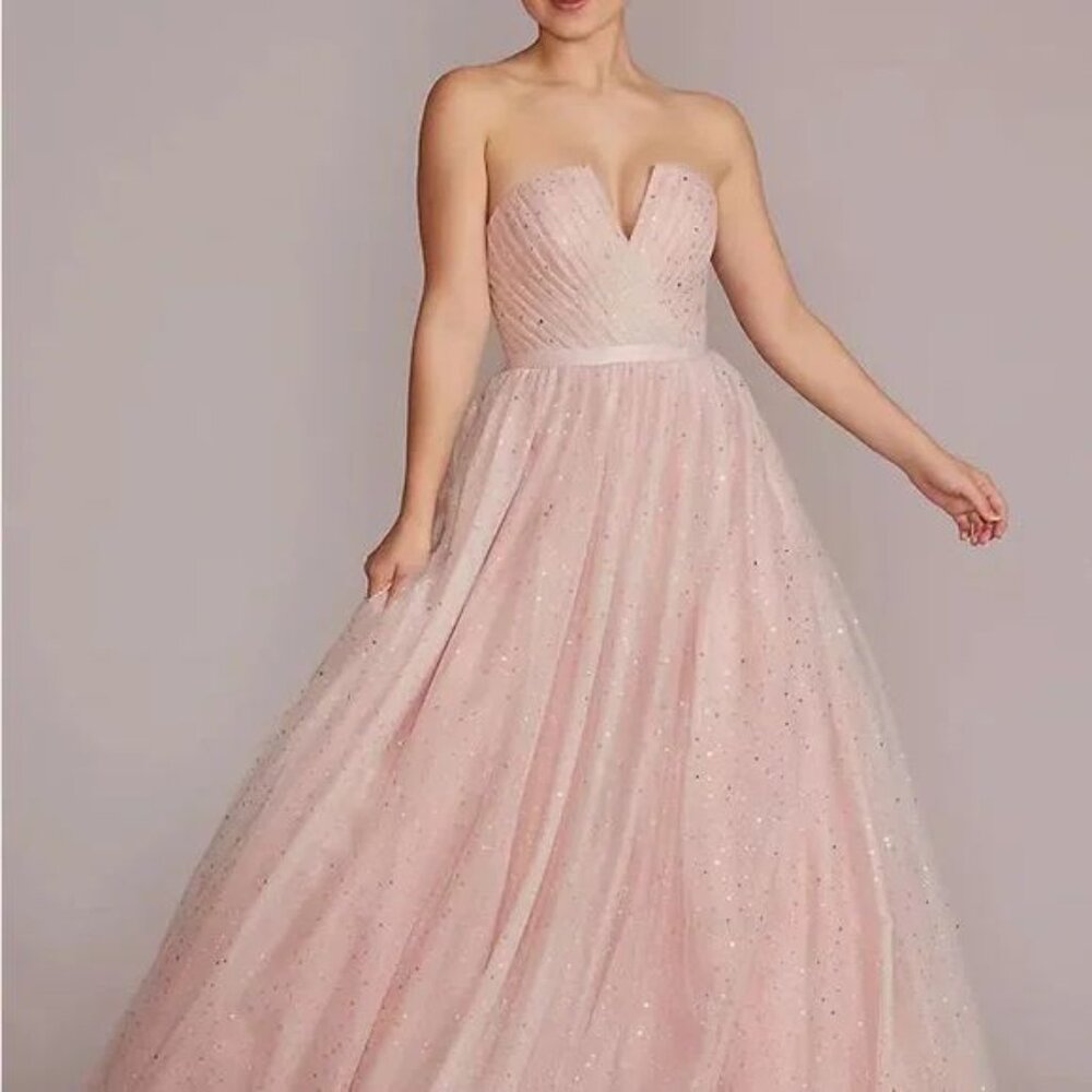 Jules and Cleo V-Notch Strapless Sparkle Prom Dress